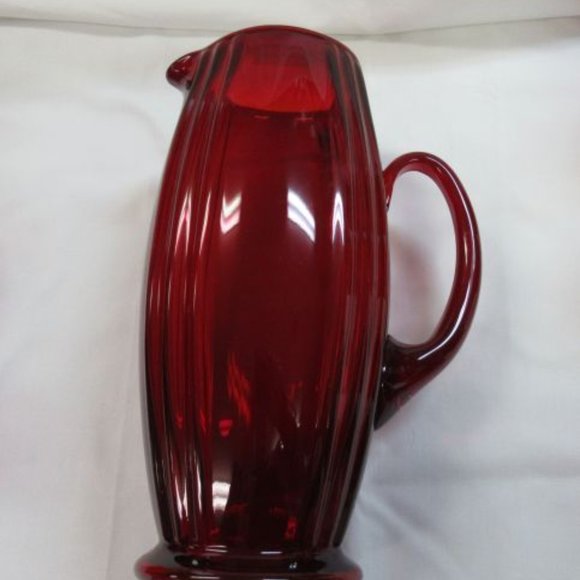 New Martinsville Glass Ruby Red OSCAR 9 Piece Pitcher and Tumblers Set-Scarce - Picture 5 of 6